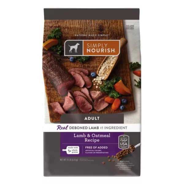 Simply Nourish Adult Dog Food – Lamb and Oatmeal Recipe, 15 lb Bag