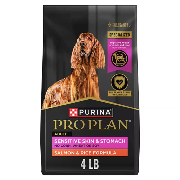 Purina Pro Plan Sensitive Skin and Stomach Adult Dry Dog Food - Salmon and Rice, No Corn, Wheat or Soy 4Lb