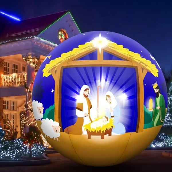 5FT Christmas Inflatable Nativity Scene Ball with LED Lights, Blow Up Birth of Jesus Outdoor Yard Lawn Garden Decoration Waterproof