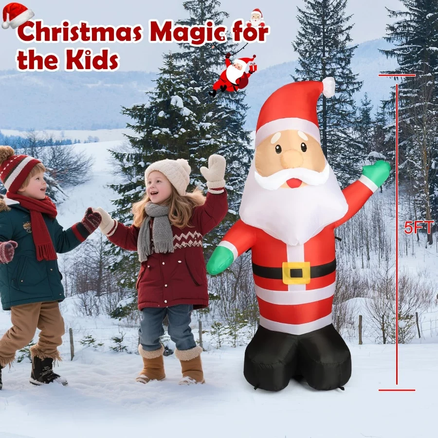 5FT Christmas Inflatable Hello Santa Claus, Christmas Blow Up Yard Outdoor Decor with Build in LEDs, - 03 5FT Christmas Inflatable Hello Santa Claus Christmas Blow Up Yard Outdoor Decor with Build in LEDs 03