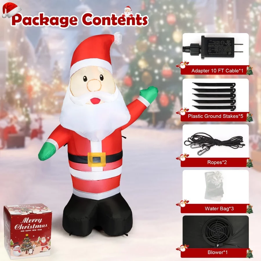 5FT Christmas Inflatable Hello Santa Claus, Christmas Blow Up Yard Outdoor Decor with Build in LEDs, - 05 5FT Christmas Inflatable Hello Santa Claus Christmas Blow Up Yard Outdoor Decor with Build in LEDs 05