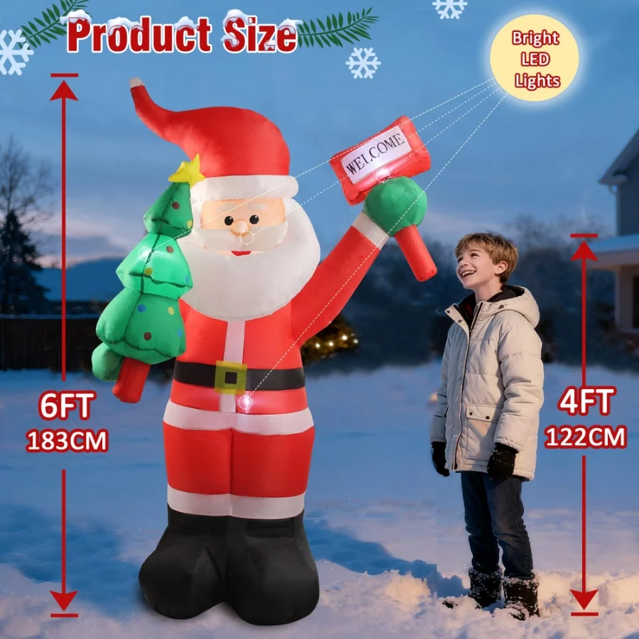 6 FT Christmas Inflatable Santa Claus Outdoor Decorations with Built-In LEDs, Blow-Up Santa for Yard - 02 6 FT Christmas Inflatable Santa Claus Outdoor Decorations with Built In LEDs Blow Up Santa for Yard 02