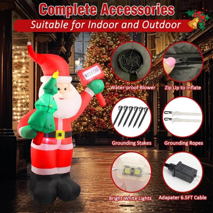 6 FT Christmas Inflatable Santa Claus Outdoor Decorations with Built-In LEDs, Blow-Up Santa for Yard - 03 6 FT Christmas Inflatable Santa Claus Outdoor Decorations with Built In LEDs Blow Up Santa for Yard 03
