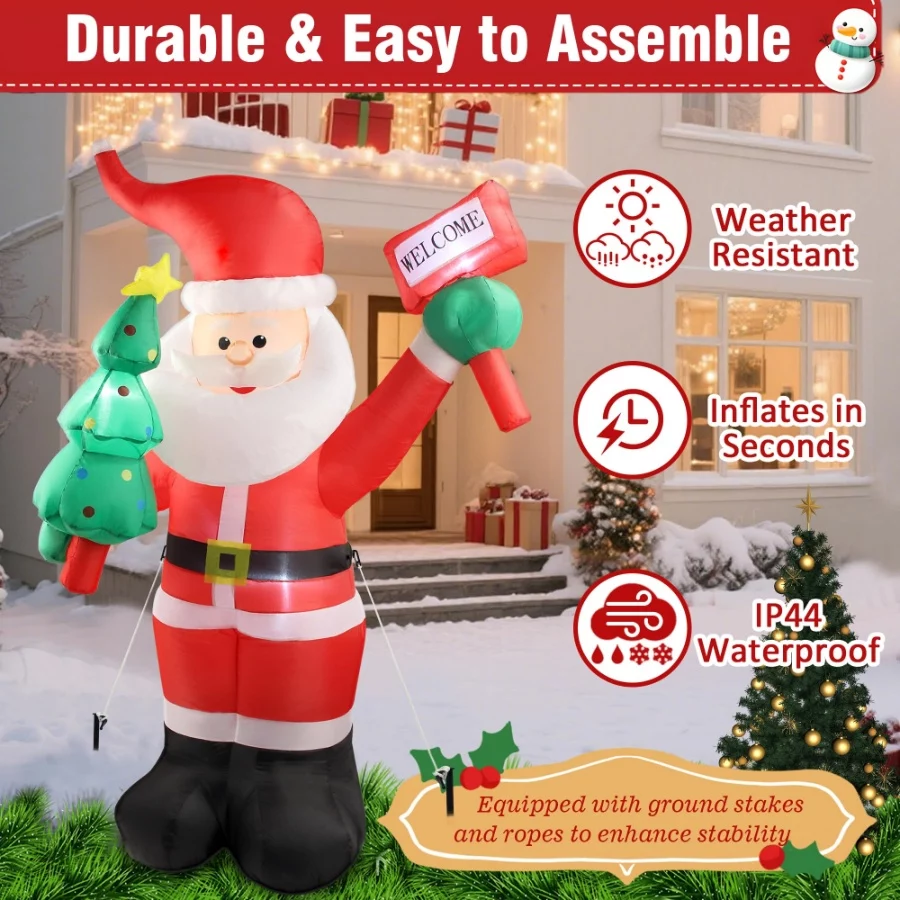 6 FT Christmas Inflatable Santa Claus Outdoor Decorations with Built-In LEDs, Blow-Up Santa for Yard - 07 6 FT Christmas Inflatable Santa Claus Outdoor Decorations with Built In LEDs Blow Up Santa for Yard 07