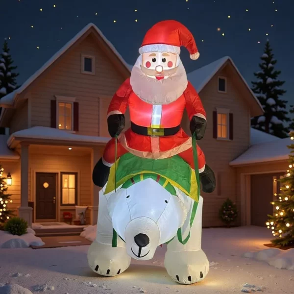 6FT Christmas Inflatable Santa Riding Bear – Animated Shaking Head LED Blow Up Outdoor Yard Decoration for Garden, Lawn & Holiday Party