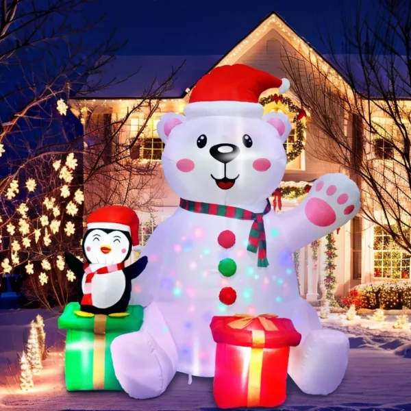 6FT Christmas Inflatable Polar Bear & Penguin – LED Light Up Blow Up Outdoor Yard Decoration for Garden, Lawn, Indoor Xmas Holiday Party