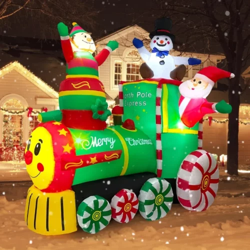 6.2FT Christmas Inflatables Train Santa Claus Outdoor Yard Decortaions Blow up Christmas Decor wit 07