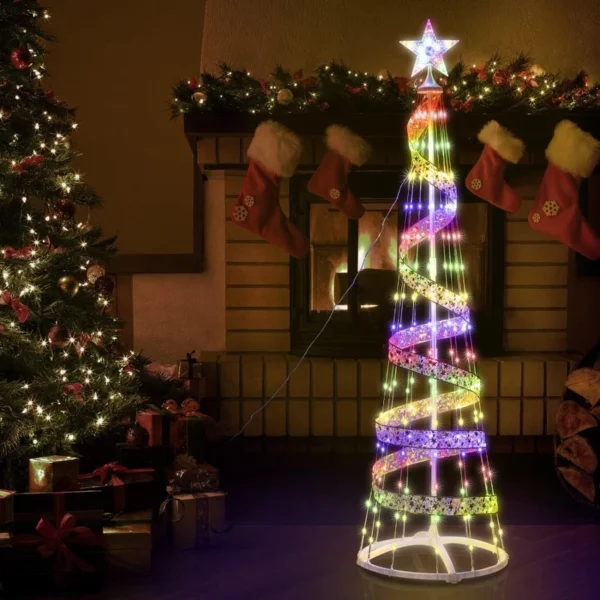 6.9FT Artificial LED Christmas Cone Tree – Multicolor 8 Modes Lightshow Dimmable Tree for Indoor Outdoor Yard, Garden & Holiday Decor