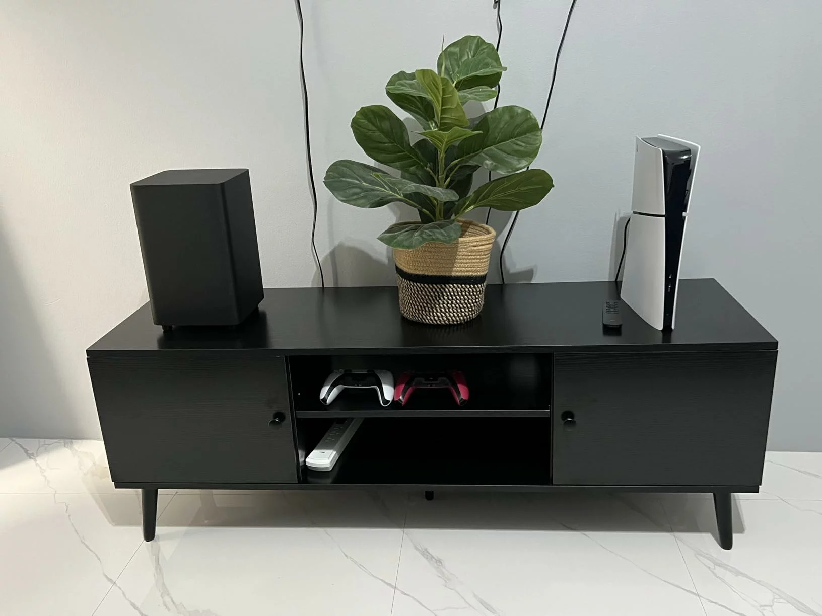 Click to view full screen TV Stand for 55 Inch TV, Modern Mid Century Entertainment Center with Storage, Media Console Table with Cabinets Wooden Black photo review