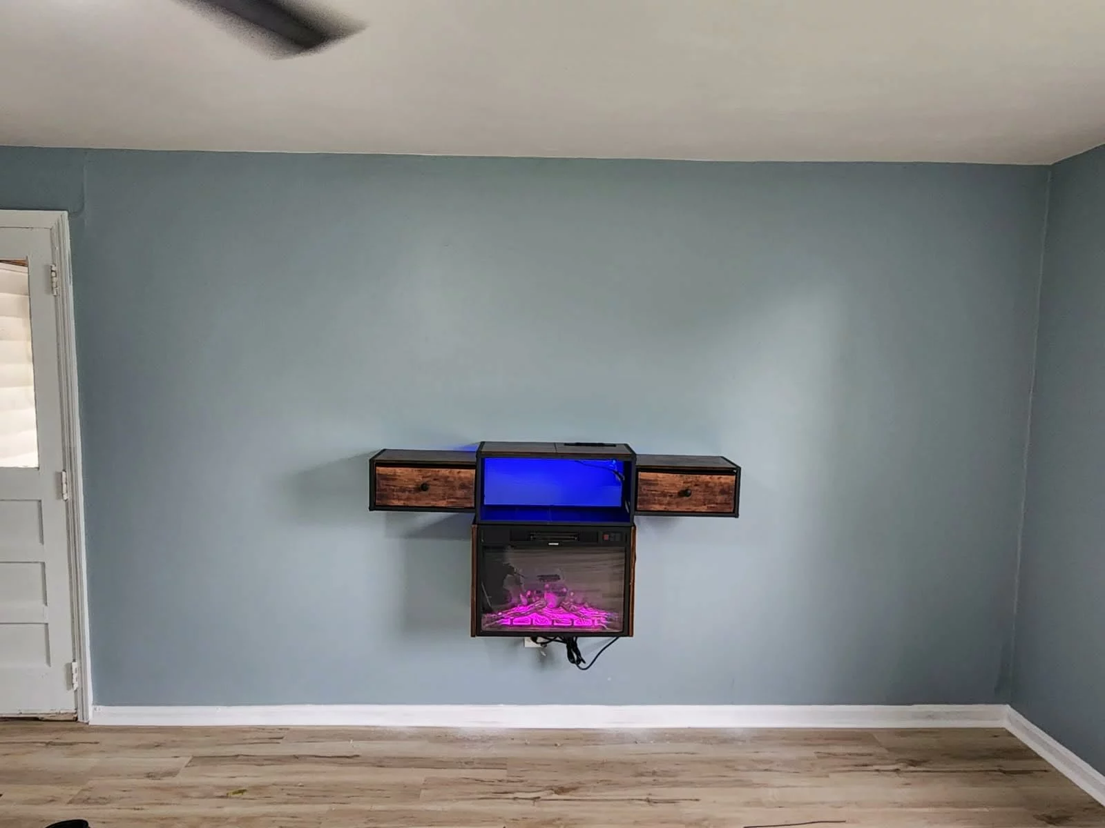 Click to view full screen Floating TV Stand 55" with Power Outlet, Wall Mounted Entertainment Center with LED Lights, Drawer Media Console Shelf photo review