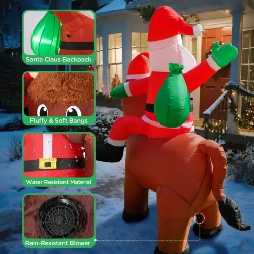 6FT Highland Cow Christmas Inflatables Santa Claus with Highland Cow Santa Blow Ups Outdoor Decorat 02