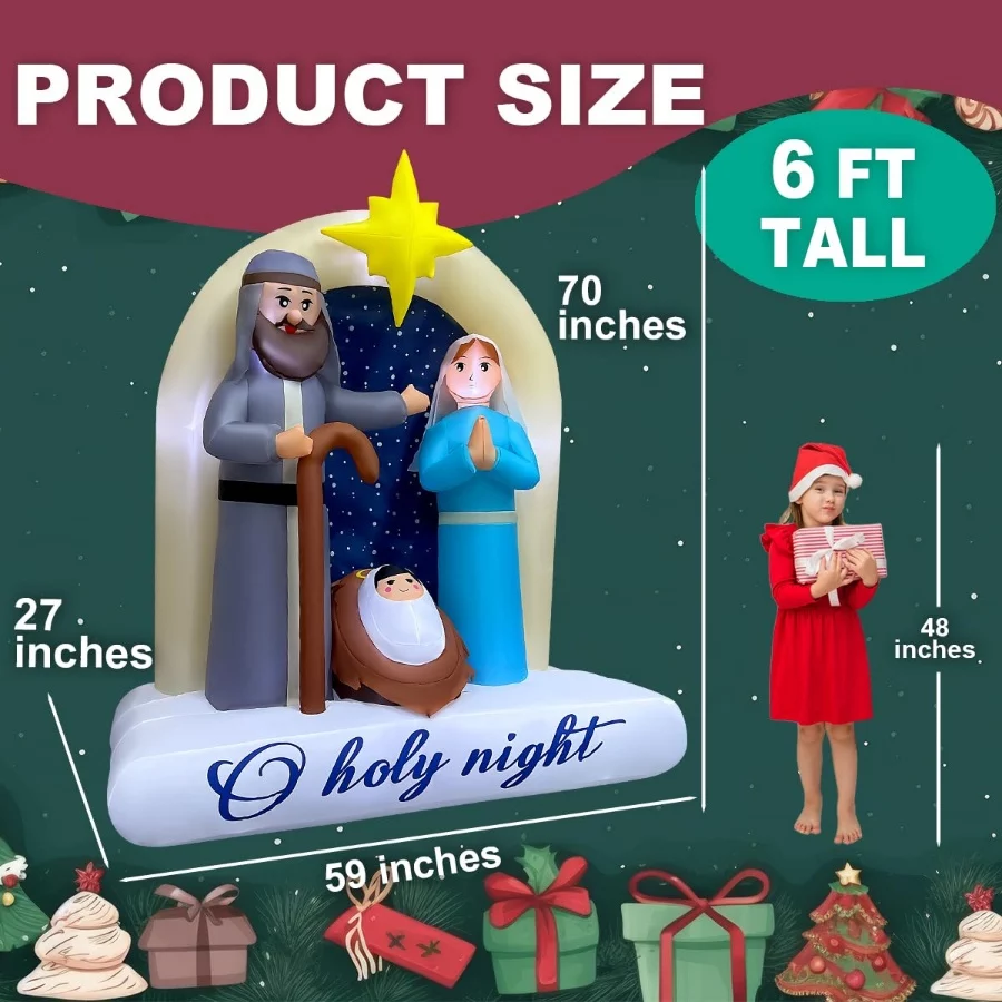 6ft Christmas Inflatables Nativity Scene Outdoor Decorations Built-in LED Lighted Blow Up Decoration - 02 6ft Christmas Inflatables Nativity Scene Outdoor Decorations Built in LED Lighted Blow Up Decoration 02