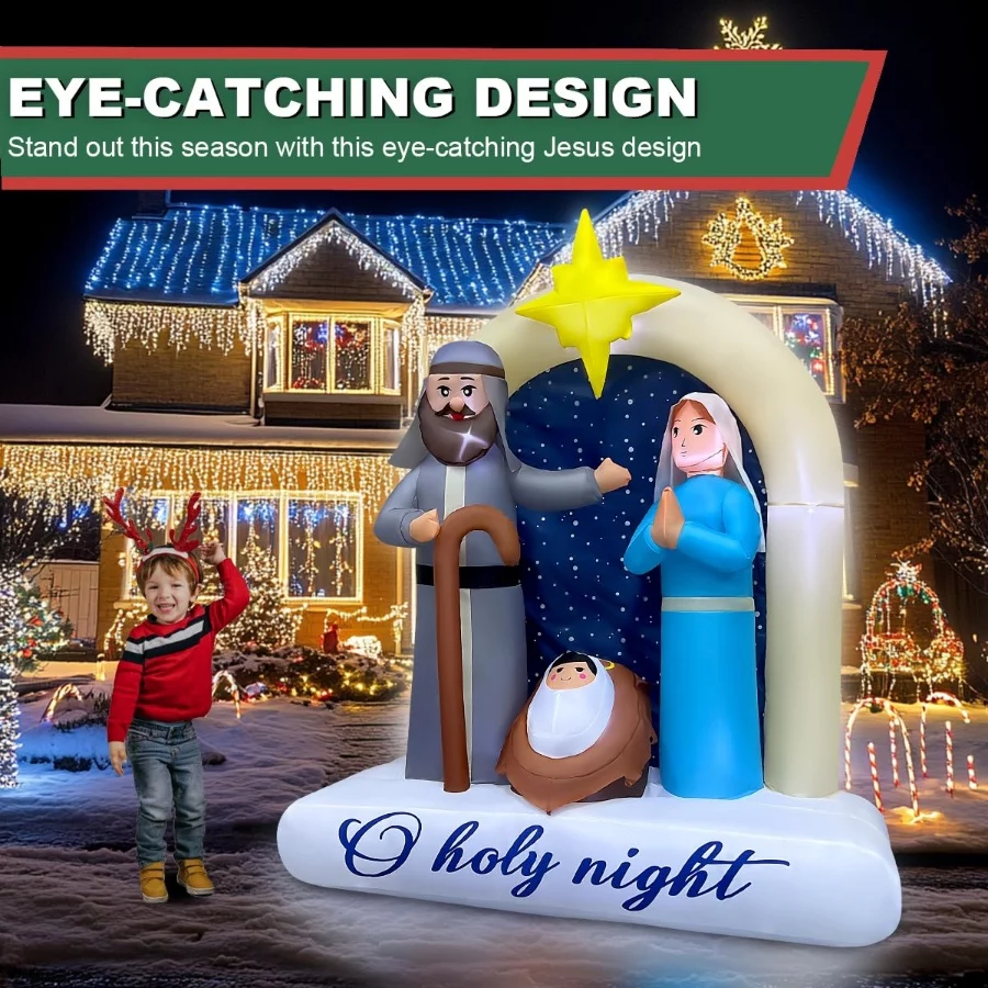 6ft Christmas Inflatables Nativity Scene Outdoor Decorations Built-in LED Lighted Blow Up Decoration - 04 6ft Christmas Inflatables Nativity Scene Outdoor Decorations Built in LED Lighted Blow Up Decoration 04