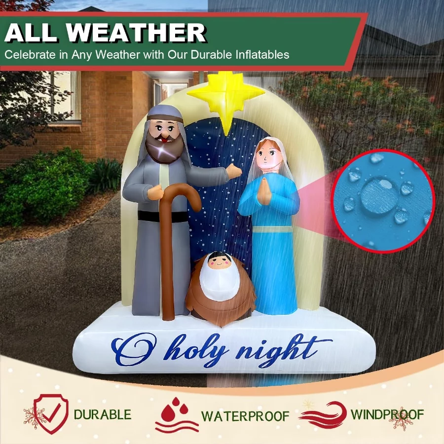 6ft Christmas Inflatables Nativity Scene Outdoor Decorations Built-in LED Lighted Blow Up Decoration - 05 6ft Christmas Inflatables Nativity Scene Outdoor Decorations Built in LED Lighted Blow Up Decoration 05