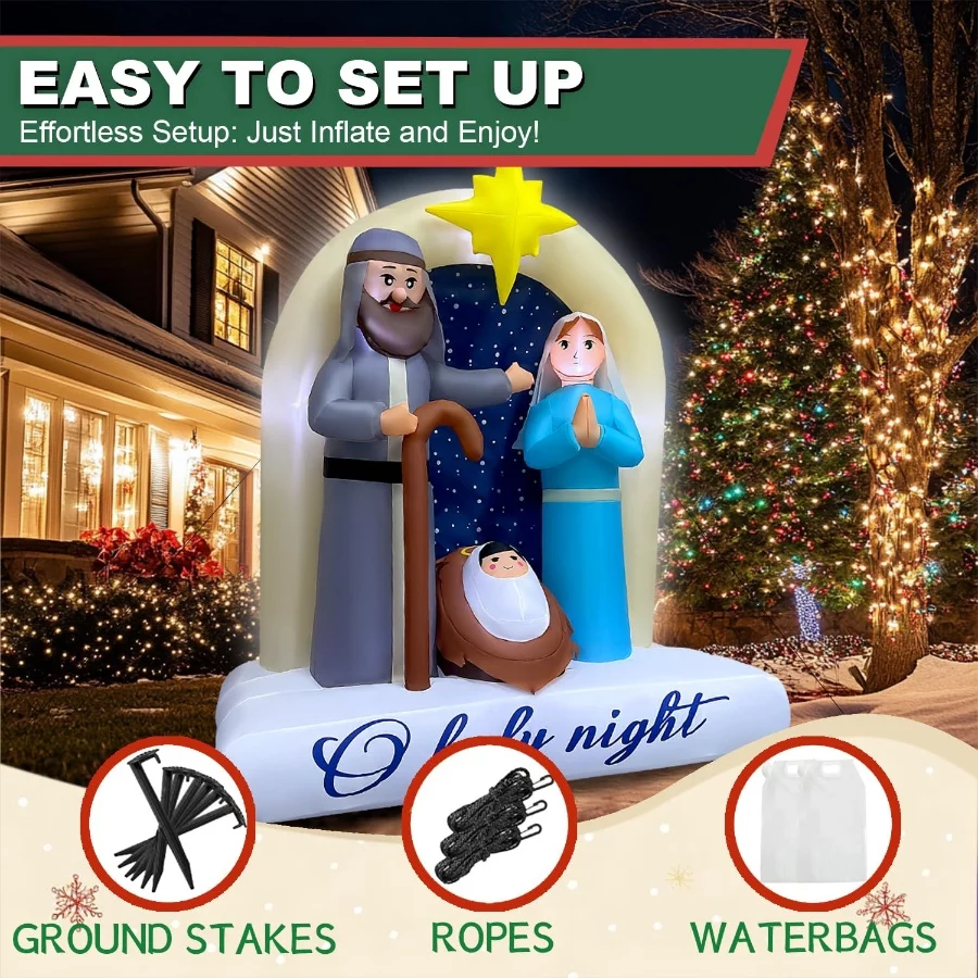 6ft Christmas Inflatables Nativity Scene Outdoor Decorations Built-in LED Lighted Blow Up Decoration - 06 6ft Christmas Inflatables Nativity Scene Outdoor Decorations Built in LED Lighted Blow Up Decoration 06