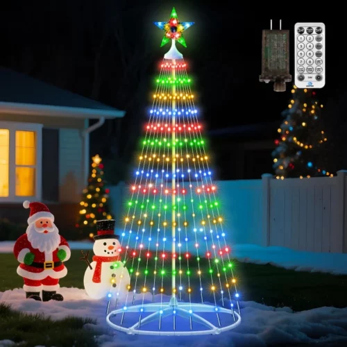 6ft Pre Lit Christmas Tree with 250 Multi Color LEDs Outdoor Indoor Artificial Xmas Tree with Remo 09