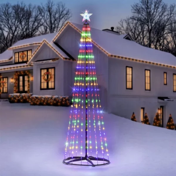 7FT Pre-Lit Christmas Tree, 310 Multi-Color LED Cone Tree with Star Topper for Indoor Outdoor Holiday Yard Garden Party Decorations
