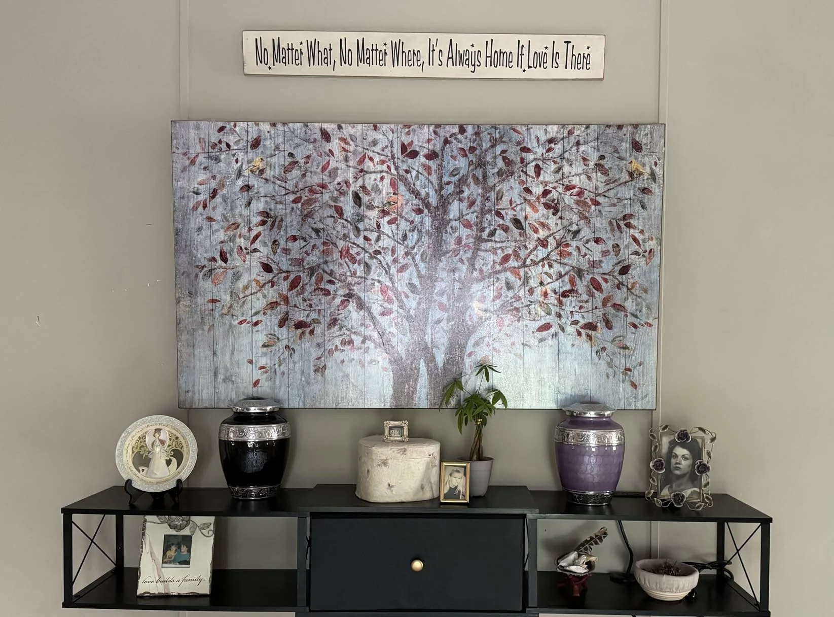 Click to view full screen Farmhouse Wall Mounted Floating TV Stand with Power Outlet, Media Console Storage Cabinet with Doors for Living Room photo review