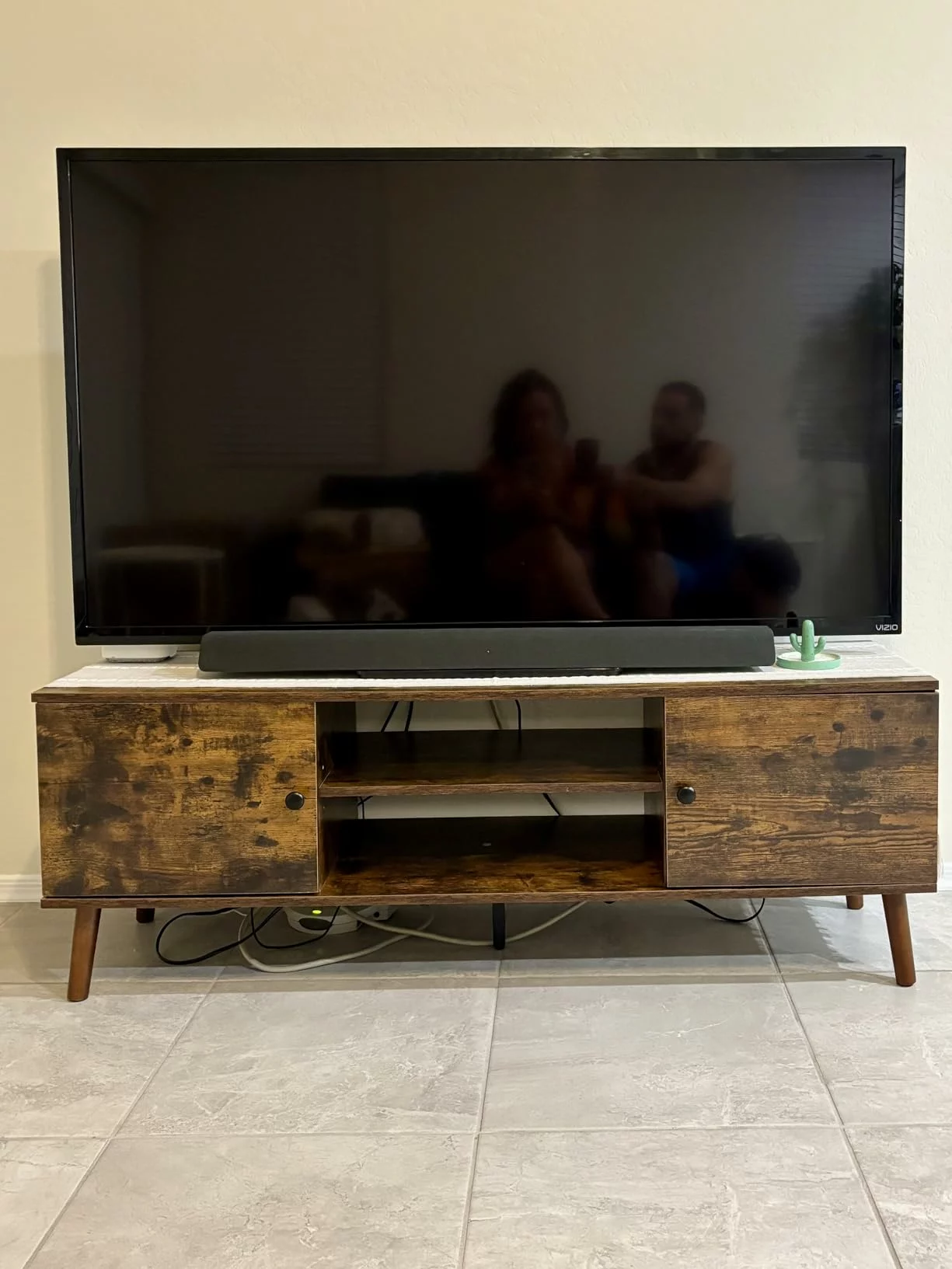 Click to view full screen TV Stand for 55 Inch TV, Modern Mid Century Entertainment Center with Storage, Media Console Table with Cabinets Wooden Black photo review