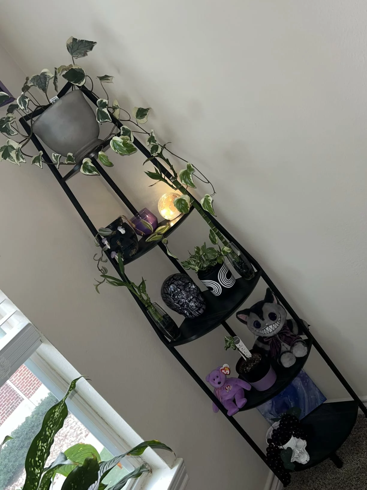 Click to view full screen 5-Tier Corner Shelf with LED Light, 67.2” Tall Standing Ladder Bookshelf, Narrow Storage Rack for Bedroom Living Room photo review