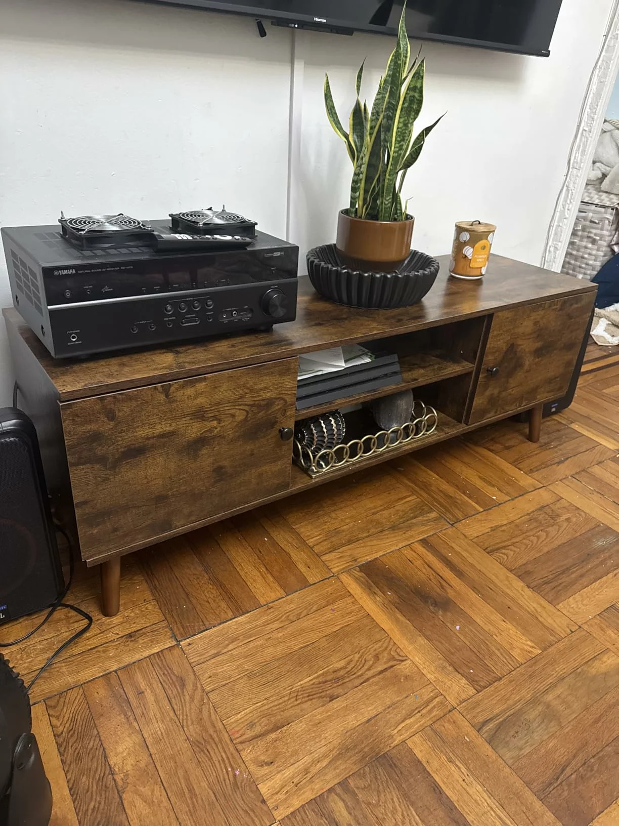 Click to view full screen TV Stand for 55 Inch TV, Modern Mid Century Entertainment Center with Storage, Media Console Table with Cabinets Wooden Black photo review