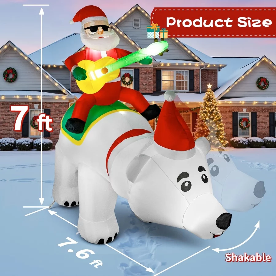 7FT Christmas Inflatable Santa Claus Riding Bear with Shaking Head and LED Lights,Christmas Blow up - 02 7FT Christmas Inflatable Santa Claus Riding Bear with Shaking Head and LED LightsChristmas Blow up 02