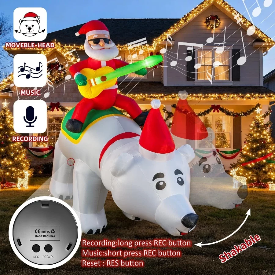 7FT Christmas Inflatable Santa Claus Riding Bear with Shaking Head and LED Lights,Christmas Blow up - 03 7FT Christmas Inflatable Santa Claus Riding Bear with Shaking Head and LED LightsChristmas Blow up 03