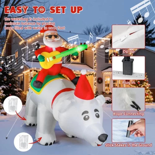7FT Christmas Inflatable Santa Claus Riding Bear with Shaking Head and LED LightsChristmas Blow up 05