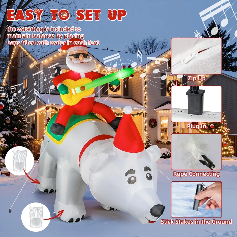 7FT Christmas Inflatable Santa Claus Riding Bear with Shaking Head and LED Lights,Christmas Blow up - 05 7FT Christmas Inflatable Santa Claus Riding Bear with Shaking Head and LED LightsChristmas Blow up 05