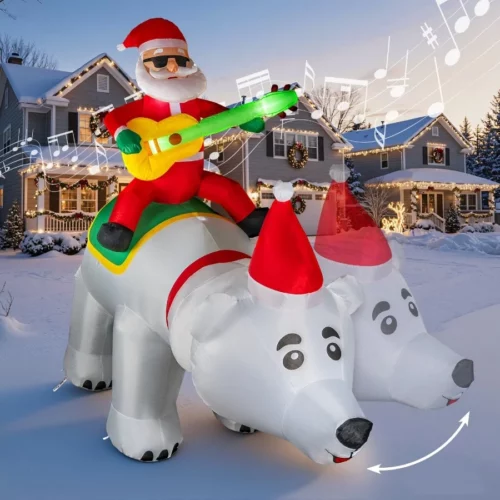 7FT Christmas Inflatable Santa Claus Riding Bear with Shaking Head and LED LightsChristmas Blow up 08