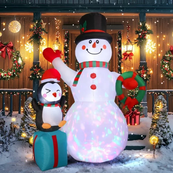 7FT Christmas Inflatable Snowman with LED Lights – Lighted Blow Up Outdoor Yard Decoration for Lawn, Garden & Holiday Xmas Party