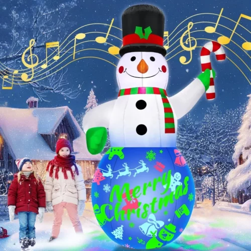 7Ft Christmas Inflatables Snowman Built in Music Box Rotating Colorful LED Lights Christmas Infla 01