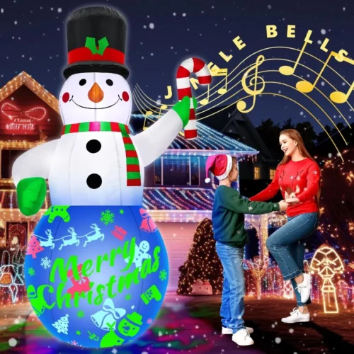 7Ft Christmas Inflatables Snowman Built in Music Box Rotating Colorful LED Lights Christmas Infla 06