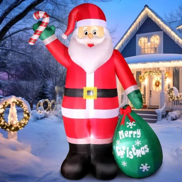 8FT Lighted Christmas Inflatable Santa Claus – IP44 Weatherproof LED Blow Up Yard Decoration with Candy & Gift Bag for Holiday USA