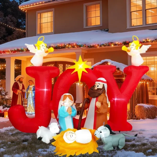 8 FT Christmas Inflatables Nativity Scene Outdoor Decoration, Christian Holy Night Jesus Blow Up for Yard Garden Holiday Décor