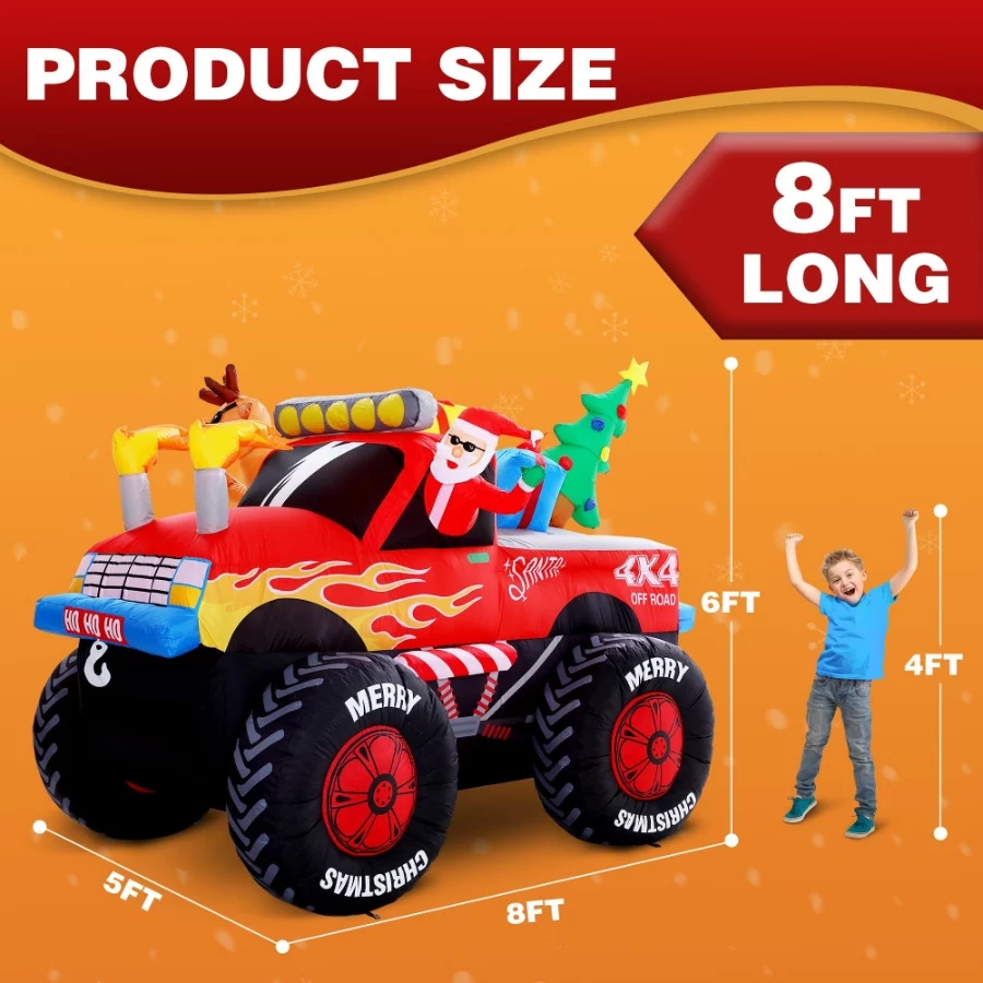 8 FT Long Santa in Monster Truck Christmas Inflatables Outdoor Decorations, Christmas Blow Up Santa - 02 8 FT Long Santa in Monster Truck Christmas Inflatables Outdoor Decorations Christmas Blow Up Santa 02