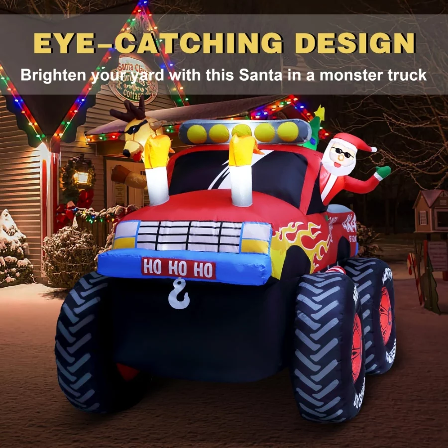 8 FT Long Santa in Monster Truck Christmas Inflatables Outdoor Decorations, Christmas Blow Up Santa - 03 8 FT Long Santa in Monster Truck Christmas Inflatables Outdoor Decorations Christmas Blow Up Santa 03