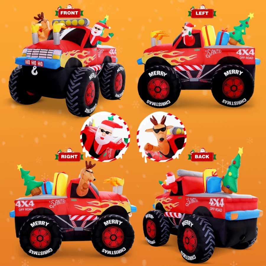 8 FT Long Santa in Monster Truck Christmas Inflatables Outdoor Decorations, Christmas Blow Up Santa - 04 8 FT Long Santa in Monster Truck Christmas Inflatables Outdoor Decorations Christmas Blow Up Santa 04