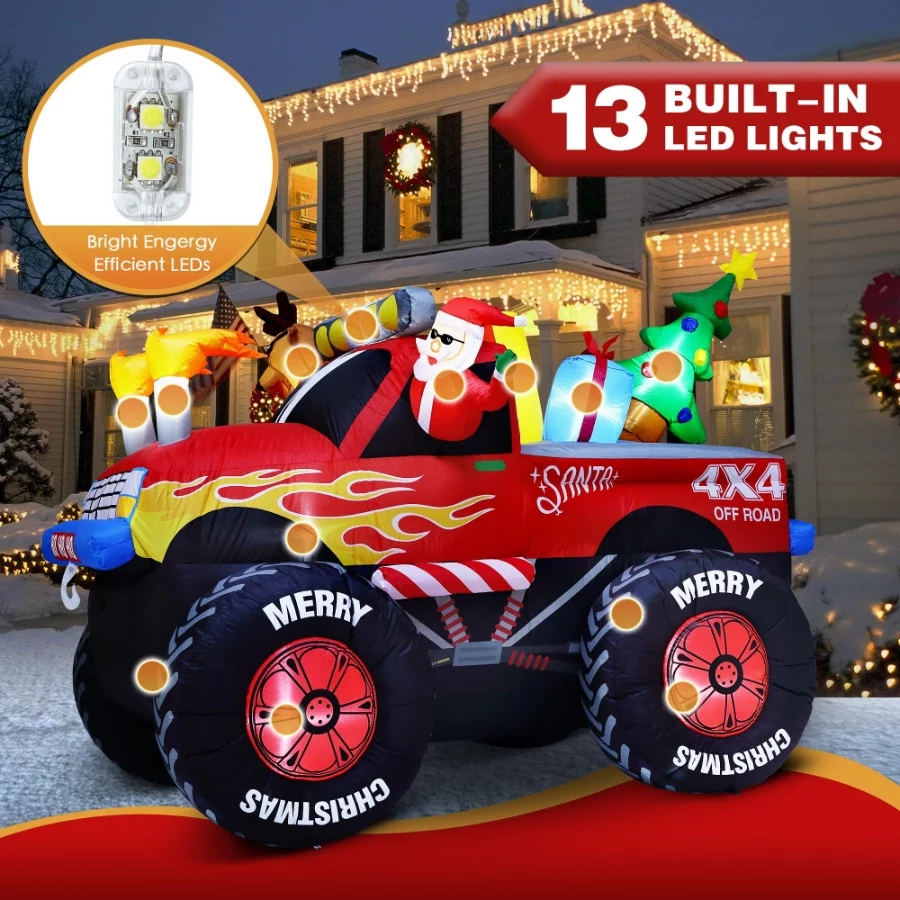 8 FT Long Santa in Monster Truck Christmas Inflatables Outdoor Decorations, Christmas Blow Up Santa - 05 8 FT Long Santa in Monster Truck Christmas Inflatables Outdoor Decorations Christmas Blow Up Santa 05