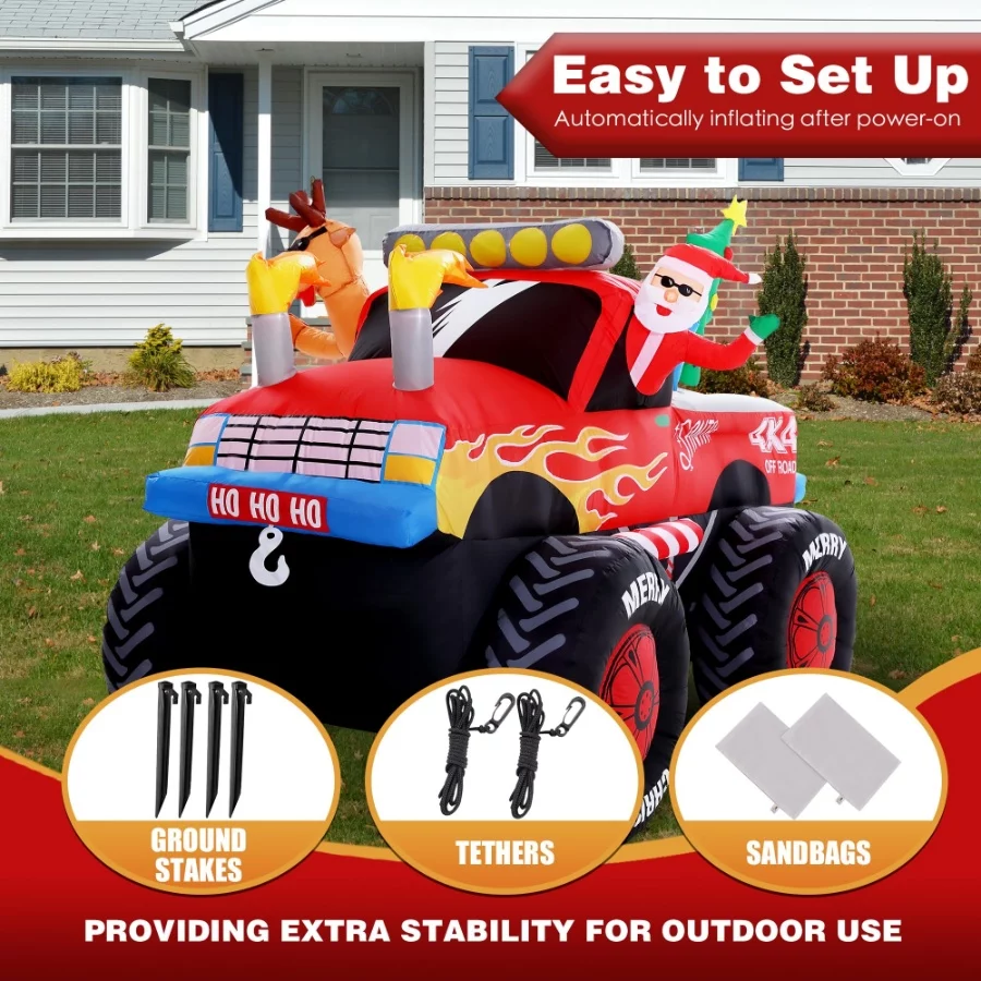 8 FT Long Santa in Monster Truck Christmas Inflatables Outdoor Decorations, Christmas Blow Up Santa - 06 8 FT Long Santa in Monster Truck Christmas Inflatables Outdoor Decorations Christmas Blow Up Santa 06