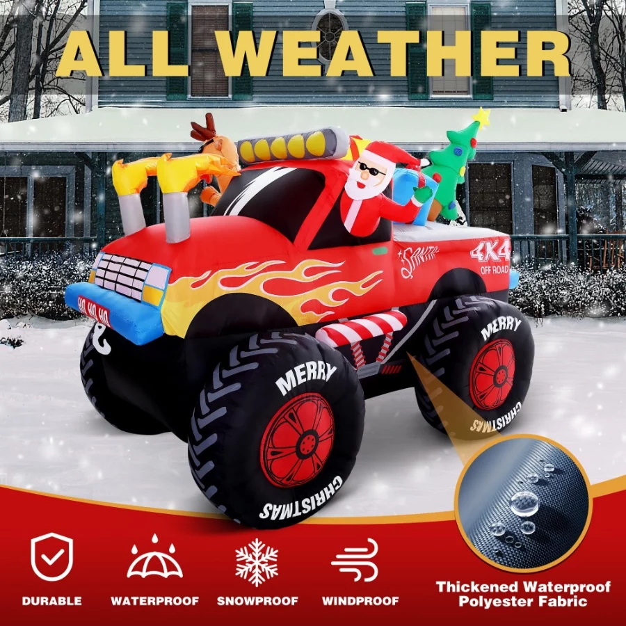 8 FT Long Santa in Monster Truck Christmas Inflatables Outdoor Decorations, Christmas Blow Up Santa - 07 8 FT Long Santa in Monster Truck Christmas Inflatables Outdoor Decorations Christmas Blow Up Santa 07