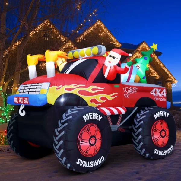 8FT Christmas Inflatables Santa in Monster Truck with LED Lights, Blow Up Outdoor Yard Lawn Garden Xmas Decoration Waterproof