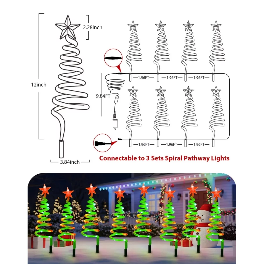 8 Pack Smart Christmas Pathway Lights Outdoor APP Control, Multicolor Connectable Spiral Tree Lights - 02 8 Pack Smart Christmas Pathway Lights Outdoor APP Control Multicolor Connectable Spiral Tree Lights 02