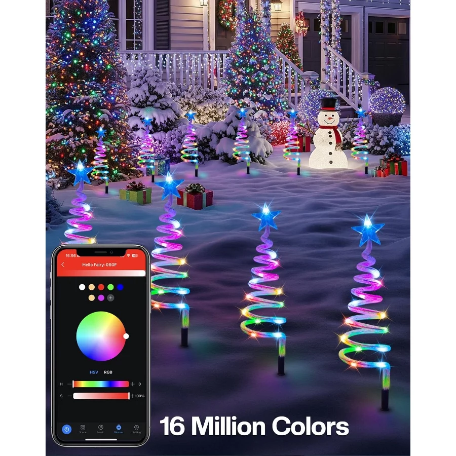 8 Pack Smart Christmas Pathway Lights Outdoor APP Control, Multicolor Connectable Spiral Tree Lights - 03 8 Pack Smart Christmas Pathway Lights Outdoor APP Control Multicolor Connectable Spiral Tree Lights 03