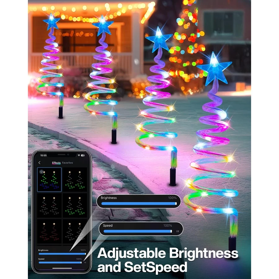 8 Pack Smart Christmas Pathway Lights Outdoor APP Control, Multicolor Connectable Spiral Tree Lights - 04 8 Pack Smart Christmas Pathway Lights Outdoor APP Control Multicolor Connectable Spiral Tree Lights 04