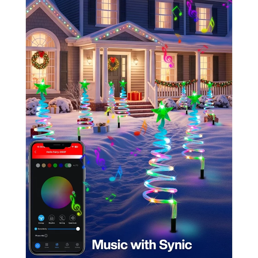 8 Pack Smart Christmas Pathway Lights Outdoor APP Control, Multicolor Connectable Spiral Tree Lights - 05 8 Pack Smart Christmas Pathway Lights Outdoor APP Control Multicolor Connectable Spiral Tree Lights 05