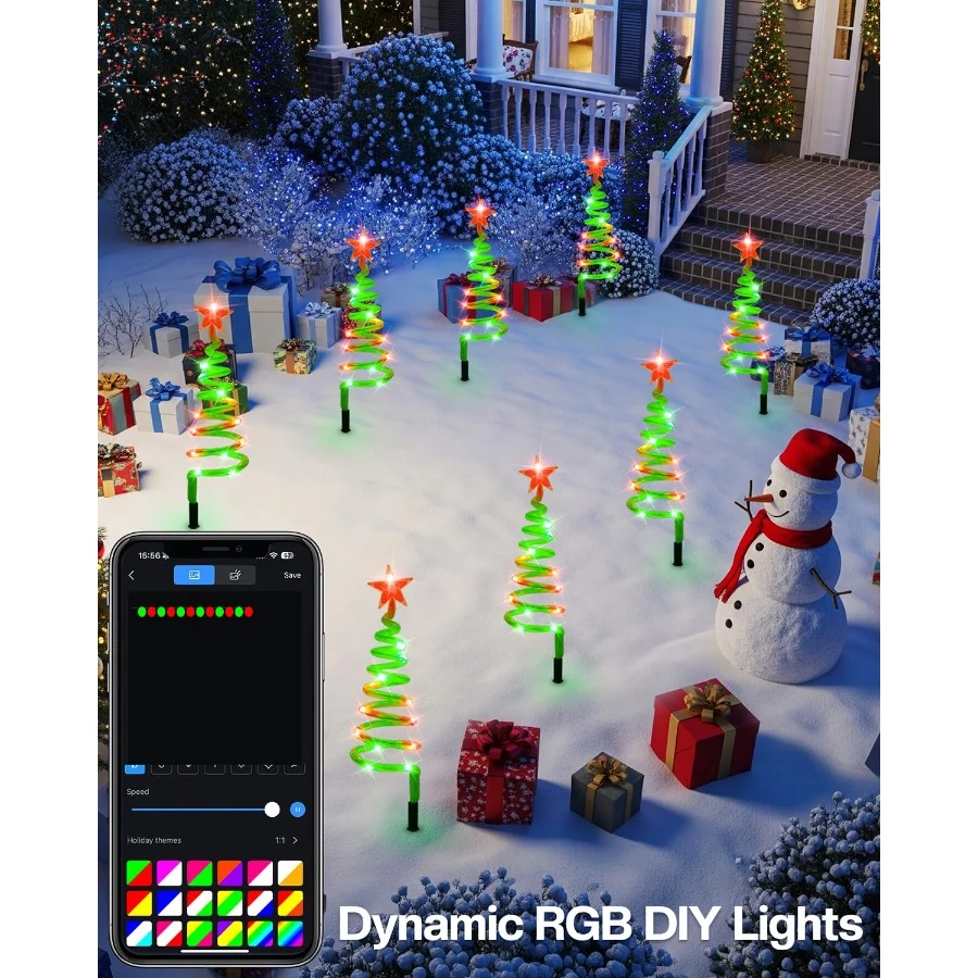 8 Pack Smart Christmas Pathway Lights Outdoor APP Control, Multicolor Connectable Spiral Tree Lights - 06 8 Pack Smart Christmas Pathway Lights Outdoor APP Control Multicolor Connectable Spiral Tree Lights 06