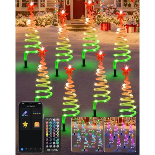 8 Pack Smart Christmas Pathway Lights Outdoor APP Control Multicolor Connectable Spiral Tree Lights 07