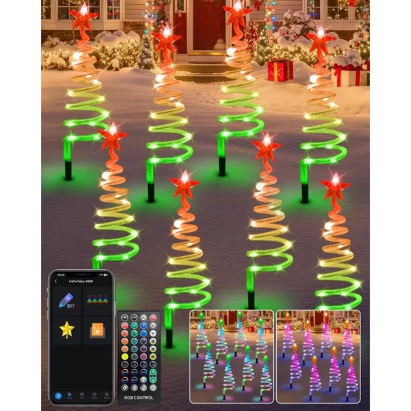 8 Pack Smart Christmas Pathway Lights, RGB Spiral Tree Lights with App Control, Music Sync, Timer, Waterproof Outdoor Decor