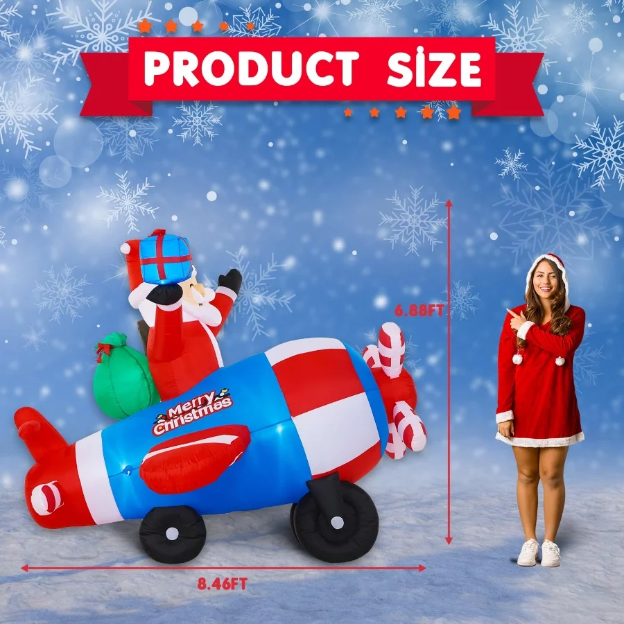 8.46FT Airplane Christmas Inflatable Outdoor Decoration-Lighted Santa Claus on Animated Helicopter w - 03 8.46FT Airplane Christmas Inflatable Outdoor Decoration Lighted Santa Claus on Animated Helicopter w 03